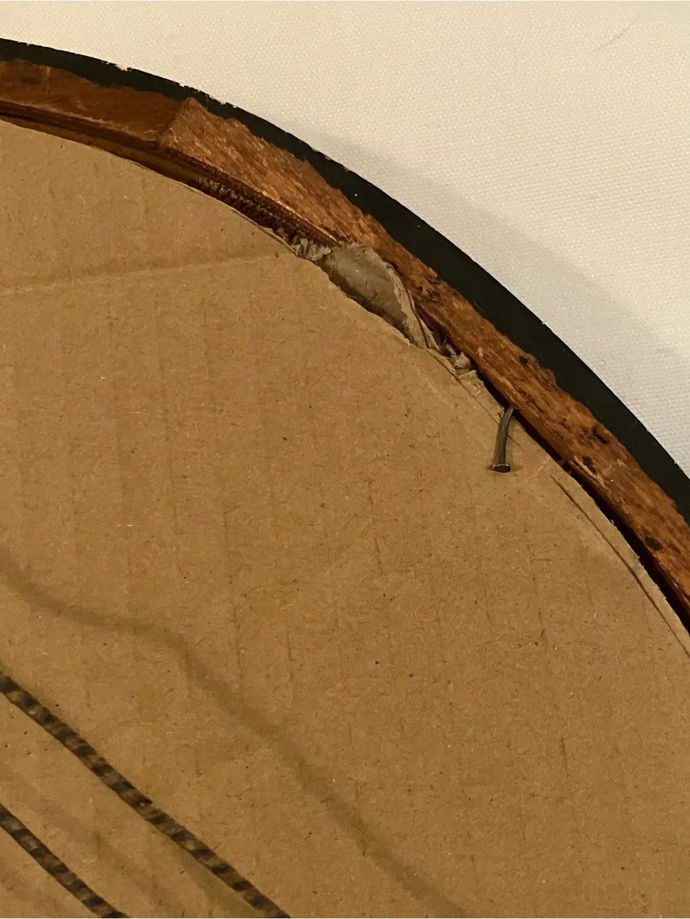 Antique Vintage Wood Oval Hanging Frame Picture Glass Convex Bubble 14.5 x 17.75
